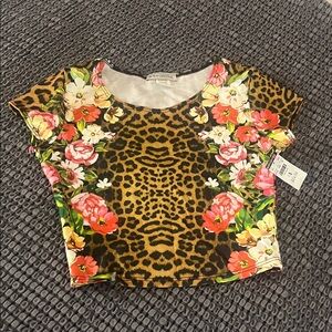Body Central  Floral Leopard Print Cropped Top